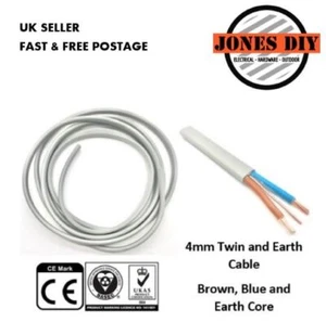 ANILLO DE ENCHUFE DE CABLE DOBLE Y DE TIERRA 4 MM CABLE DE DUCHA CABLEADO T&E GRIS PLANO - Imagen 1 de 7