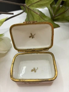 Limoges Frankreich Vintage/handbemalt Porzellan klappbar rosa Schmuck Box gold Zierleiste - Bild 1 von 10