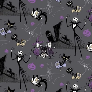 DISNEY NIGHTMARE BEFORE CHRISTMAS JACK SKELLINGTON GRAVEYARD FABRIC - Picture 1 of 1