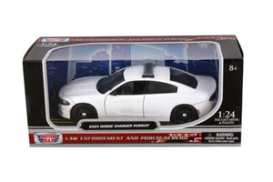 2023 Dodge Charger Pursuit Police White Unmarked 1:24 Die-Cast 8.25" L Motormax - Bild 1 von 6