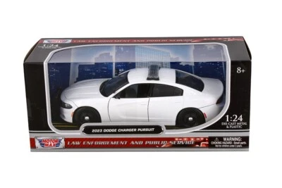 2023 Dodge Charger Pursuit Police White Unmarked 1:24 Die-cast 8.25" L Motormax - Image 1 of 4