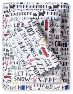 Christmas 3 Piece Twin Flannel Sheet Set Christmas Scottie Dogs & Holiday Words  - Picture 1 of 1