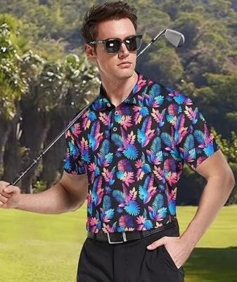 NEW Men Sz 2X Colorful Stretchy Moisture Wicking Athletic Performance Polo Shirt - Image 1 of 3