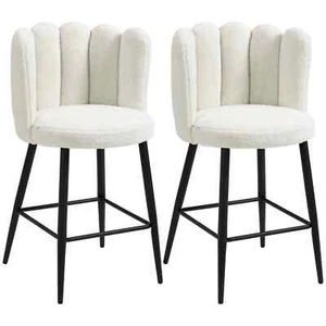 Bar Stools Bulk Stock Kitchens Faux Cashmere Upholstered Backs Footrest Set of 2 - Picture 1 of 11
