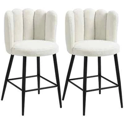 Bar Stools Bulk Stock Kitchens Faux Cashmere Upholstered Backs Footrest Set of 2 - Image 1 of 4