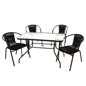 5er Bistroset Garnitur Sitzgruppe Gartengarnitur Glastisch eckig braun Balkonset - Bild 1 von 12