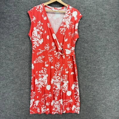 Vestido Liz Claiborne Mujer L Grande Rojo Floral Cambio Midi Cuello en V Sin Mangas Rayón Foto 1 de 4