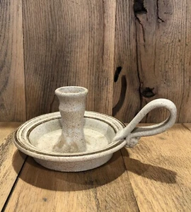 Keramik Kammerleuchter Kegel Kerzenhalter primitiv Handarbeit braun/hellbraun �� signiert - Bild 1 von 7