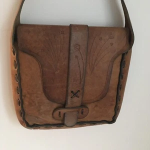 Vintage Damen handgefertigte verzierte Leder Bohemian gestempelt Blumen Handtasche Tasche - Bild 1 von 15