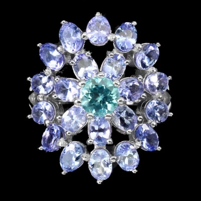 925 Anello Argento Sterling Rotondo Apatite Tanzanite Gemma Gioielli Misura 6 - Immagine 1 di 4
