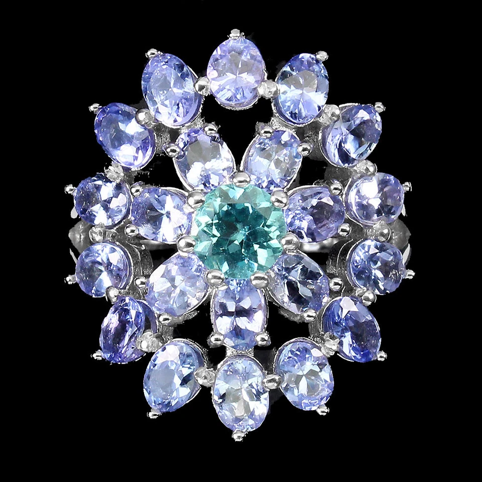 925 Anello Argento Sterling Rotondo Apatite Tanzanite Gemma Gioielli Misura 6 - Immagine 1 di 4