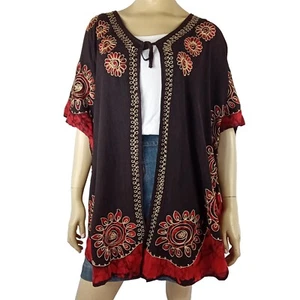 BEACH COVER ladies free size top black embroidered India rayon boho kaftan pool - Picture 1 of 7