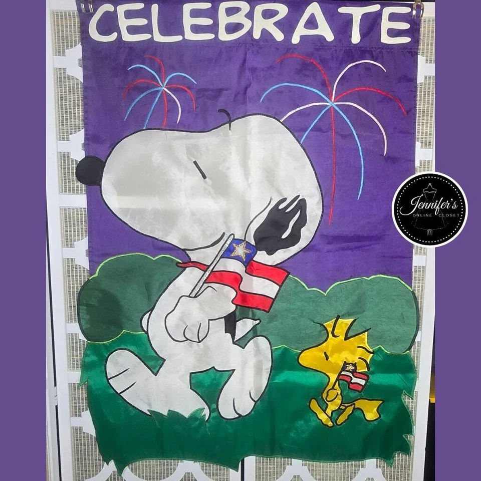 Meadow Creek Outdoor 4th of July Vintage 1999 Snoopy and Woodstock Flag - Image 1 of 4