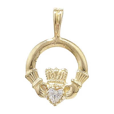 9ct Oro Giallo Claddagh Ciondolo Marchiato Britannico Fatto Tutti Catena Lengths - Immagine 1 di 3