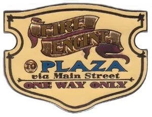RARE OLD Disney pin Disneyland Sign Fire Engine to Plaza Via Main Street One Way - Picture 1 of 1