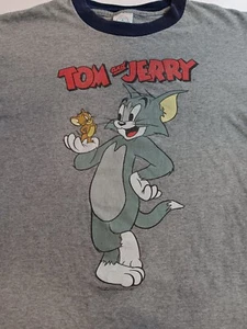 Vintage Tom and Jerry Gray Ringer Cartoon Cat & Mouse T Shirt Men's size M - Picture 1 of 7