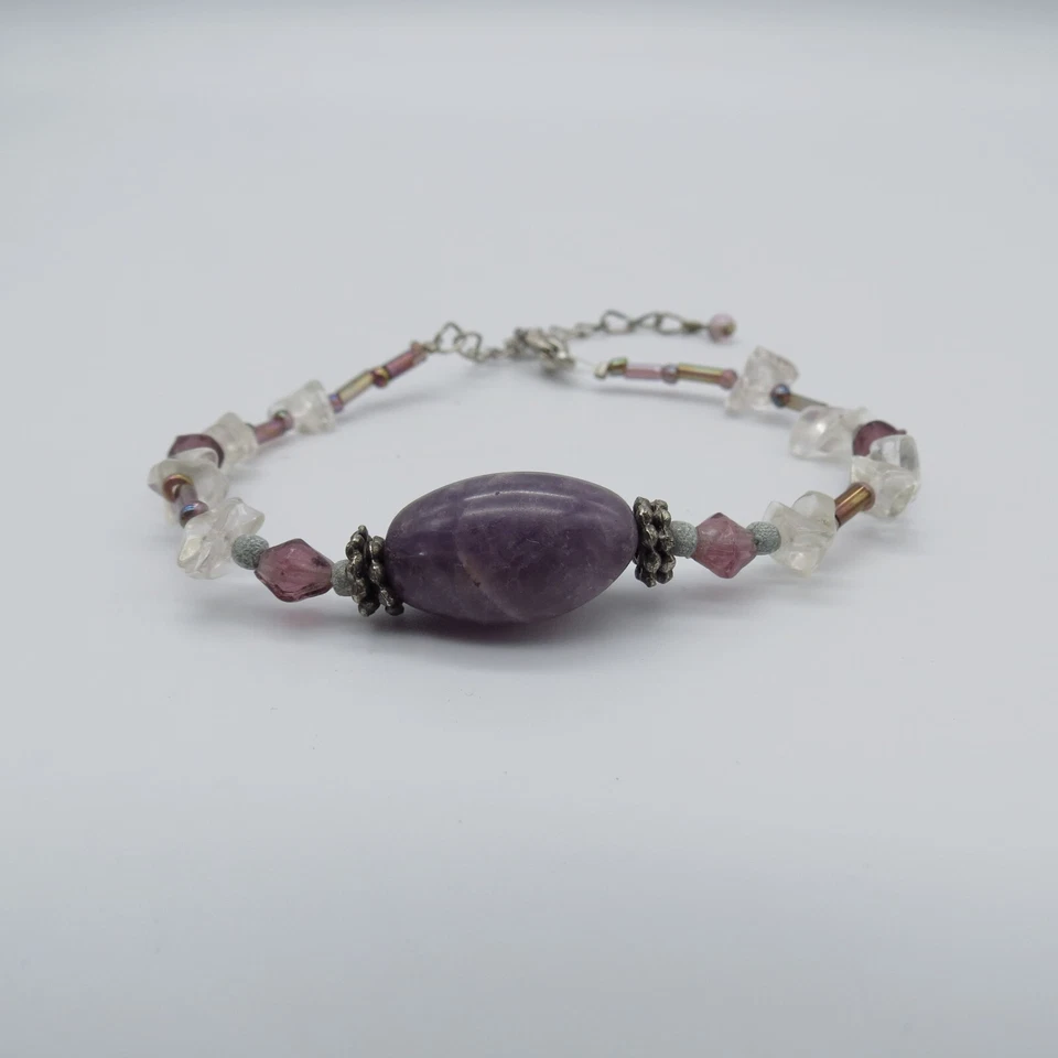Pulsera Amatista Tamaño Ajustable Cuentas Boho Artesanal Pulsera 6.5" Foto 1 de 4