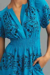 Anthropologie Somerset Embroidered Mini Dress LinenTiered Blue Boho Size 1X NEW - Picture 1 of 7