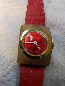 Red Dial Women’s Kingsmark Wristwatch On Gold Tone Case For Parts Or Repair - Picture 1 of 11
