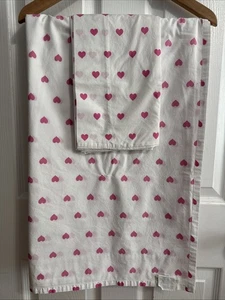 Pottery Barn Kids Twin Flat Sheet & Pillowcase Pink Hearts 100% Organic Cotton - Picture 1 of 4