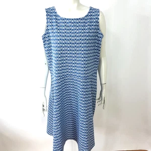 Talbots Plus 1X? A-Line Knee Length Sleeveless Dress Blue All Over Print - Picture 1 of 14
