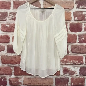 Blusa Ann Taylor LOFT Mujer Pequeña Blanca Campesina Boho Manga 3/4 Top Transparente - Imagen 1 de 8