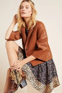 Anthropologie Hayden Embroidered Faux Leather Jacket Sz Large Brown New $148 Tag - Imagen 1 de 11