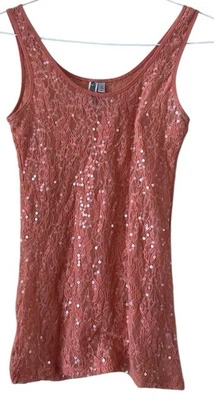 BKE Women's Sleeveless Sheer Lace Sequin Tank Top Orange Size Medium - Image 1 of 4