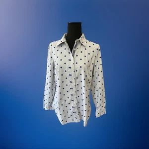 Talbots Long Sleeve Light Blue Button Up Shirt With Royal Blue Polka Dots M - Picture 1 of 9