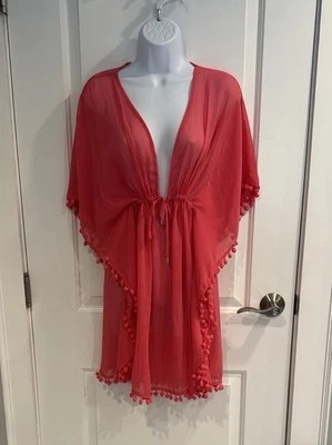 Vara Azul Beattie Rosa Transparente Cobertura de Natação com Acabamento Pom-Pom Férias, Praia, - Imagem 1 de 2