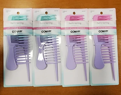 4 juegos: peines de pelo Conair Lift/Estilo/Desenredar púrpura/azul/rosa (7267/3236) R9P6a Foto 1 de 2