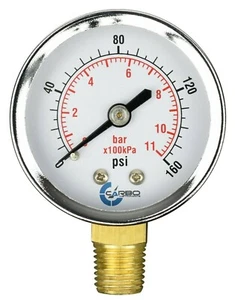 2" Pressure Gauge - Chrome Plated Steel Case, 1/4" NPT, Lower Mnt. 160 PSI - Picture 1 of 4