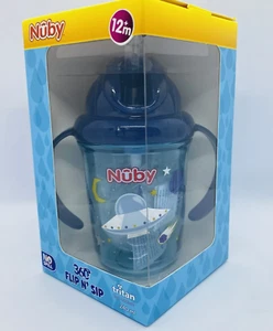 Nuby Flip N Sip 360 Cup Bottle No Spill Tritan Blue Space Silicone 240ml 12M+ - Picture 1 of 12