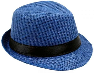 KID FEDORA HAT - STRAW KID UNISEX FEDORA PANAMA TRILBY HAT - Picture 1 of 8