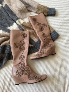 Vintage beige wedge knee high 100% leather boots by Hispanitas - Picture 1 of 10