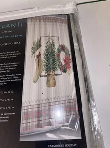 AVANTI FARMHOUSE HOLIDAY SHOWER CURTAIN 72" X 72" 100% POLYESTER WREATH TREE & - Picture 1 of 7