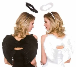 Damen Deluxe FEDERFLÜGEL + HALO Dark Angel Halloween Junggesellinnenabschied Fee - Bild 1 von 3