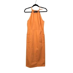 Sportmax Midi Sheath Dress 8 Light Orange Twill Halter Tie Neck Sleeveless Italy - Picture 1 of 9