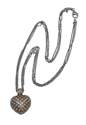 Дизайнерский твердое серебро 925 пробы натуральный бриллиант сердце 3 бусы 16» ожерелье! - Изображение 1 из 4