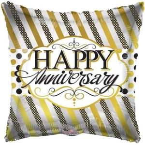18" Happy Anniversary Lines & Dots Mylar Foil Balloon Party Decoration - Picture 1 of 1