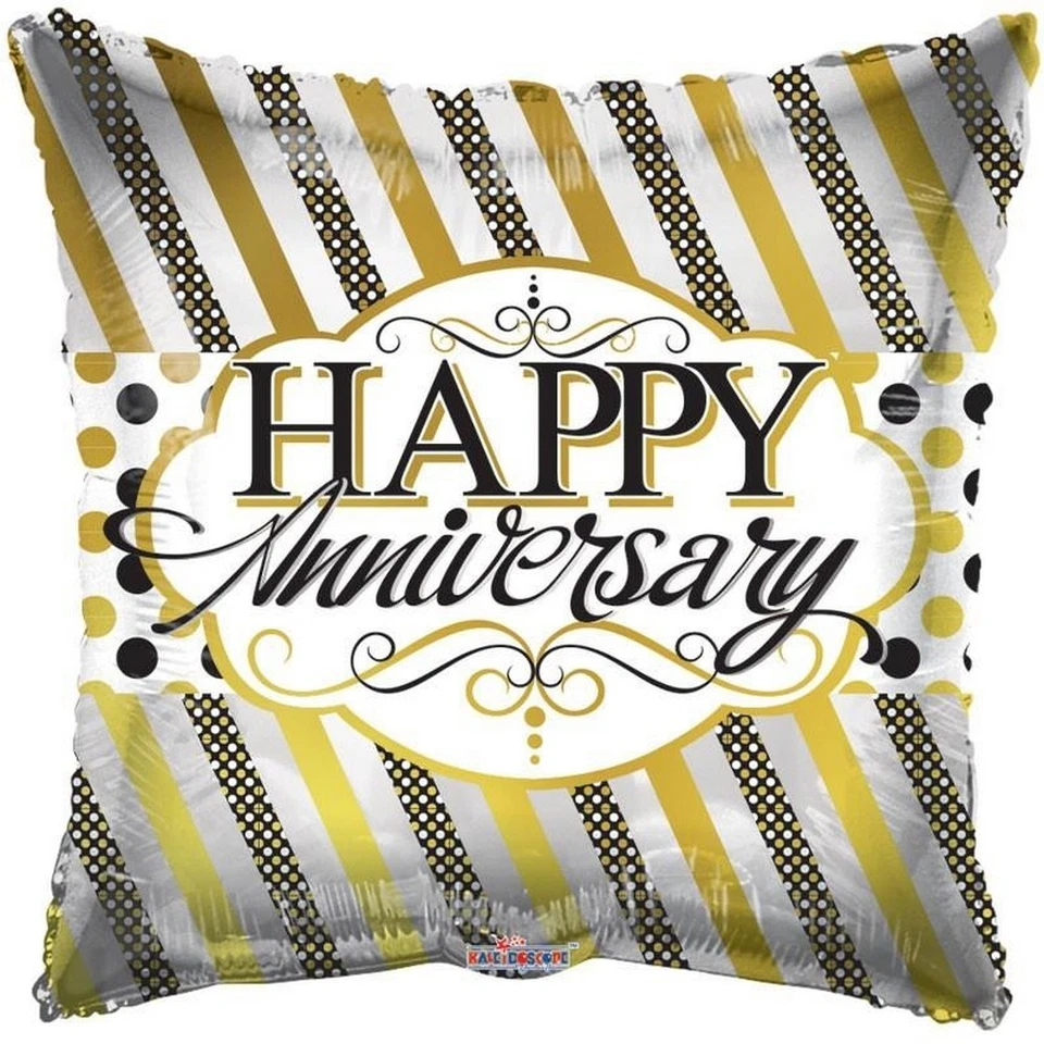 18" Happy Anniversary Lines & Dots Mylar Foil Balloon Party Decoration  - Image 1 of 1
