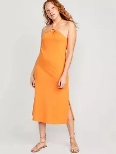 Old Navy Women's Medium ~ Slub Knit Halter Midi Shift  Dress $40 Wild Papaya NWT - Picture 1 of 5