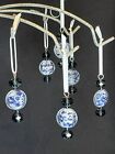 6 Handmade Blue & White Glass Bead Sweetie Candy Christmas Decorations
