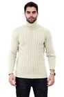 Mens Cable Knitted Polo Roll Neck Pullover Casual Warm Jumper Winter Sweater Top