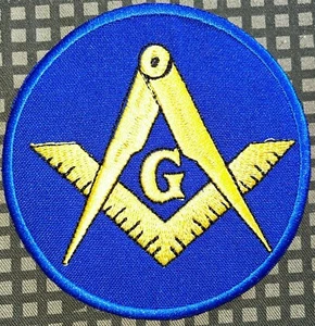 Masonic Square & Compasses Patch Blue Gold Hook & Iron-On Repro New A593 - Picture 1 of 2