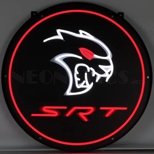 Dodge SRT Hellcat Round Wall Sign Flex Red White LED Sign 24" Wide 29RDEYE - Picture 1 of 1