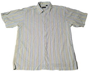 IZOD JEANS LINEN NYLON Men Large Blue Yellow Striped Short Sleeve Button Shirt - Picture 1 of 15