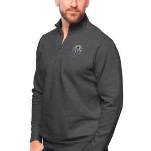 Men's Seattle Sounders Antigua Heather Charcoal Logo Patch Quarter Zip Pull Over - Picture 1 of 3