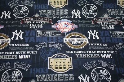 New York Yankees Cotton Fabric 1/4 yard Baseball NY Stadium Babe Ruth 9" x 44" + - Image 1 of 4