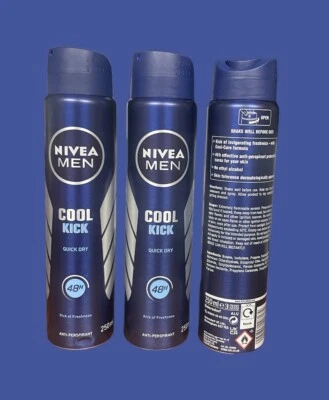 NIVEA Men Cool Kick  Spray Quick Dry  48h 250 ml  ( 3 Bottles) FREE SHIPPING - Image 1 of 2